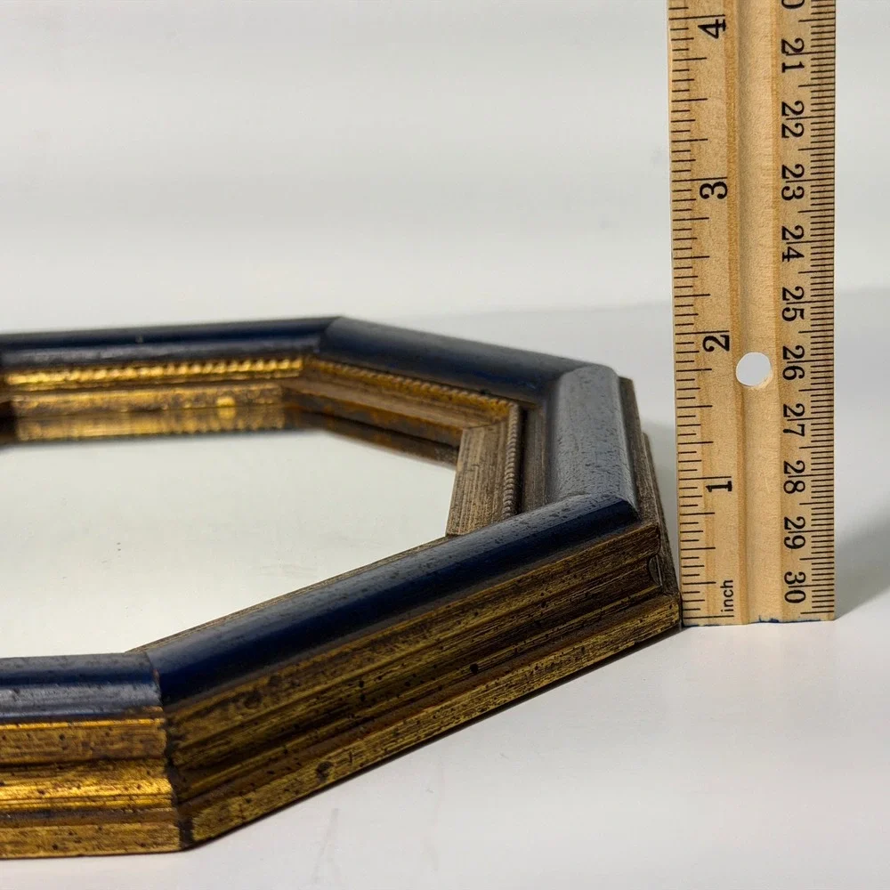 Vintage Fleck Bros Octagon Blue Gold Wall Mirror 9.5